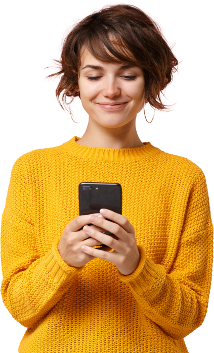 happy woman with phone